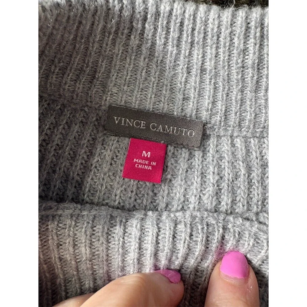 Vince Camuto Sweater Womens M Gray Mock Neck Pullover Textured Sleeves - Picture 8 of 10